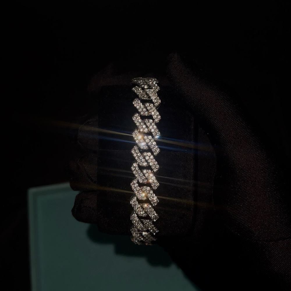 925 Silver Cuban Link Diamond Bracelet
